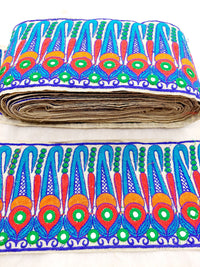 Thumbnail for Off White Art Silk Fabric Trim, Paisley Embroidered Trim, Foil Mirror Embroidery