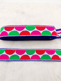 Thumbnail for Geometric Semi Circle Embroidery Lace Trim, Sari Border, Trim by 3 Yards