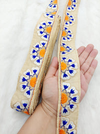 Thumbnail for Beige Art Silk Lace Trim in Floral Embroidery, Decorative Trim, Trim By 3 Yards