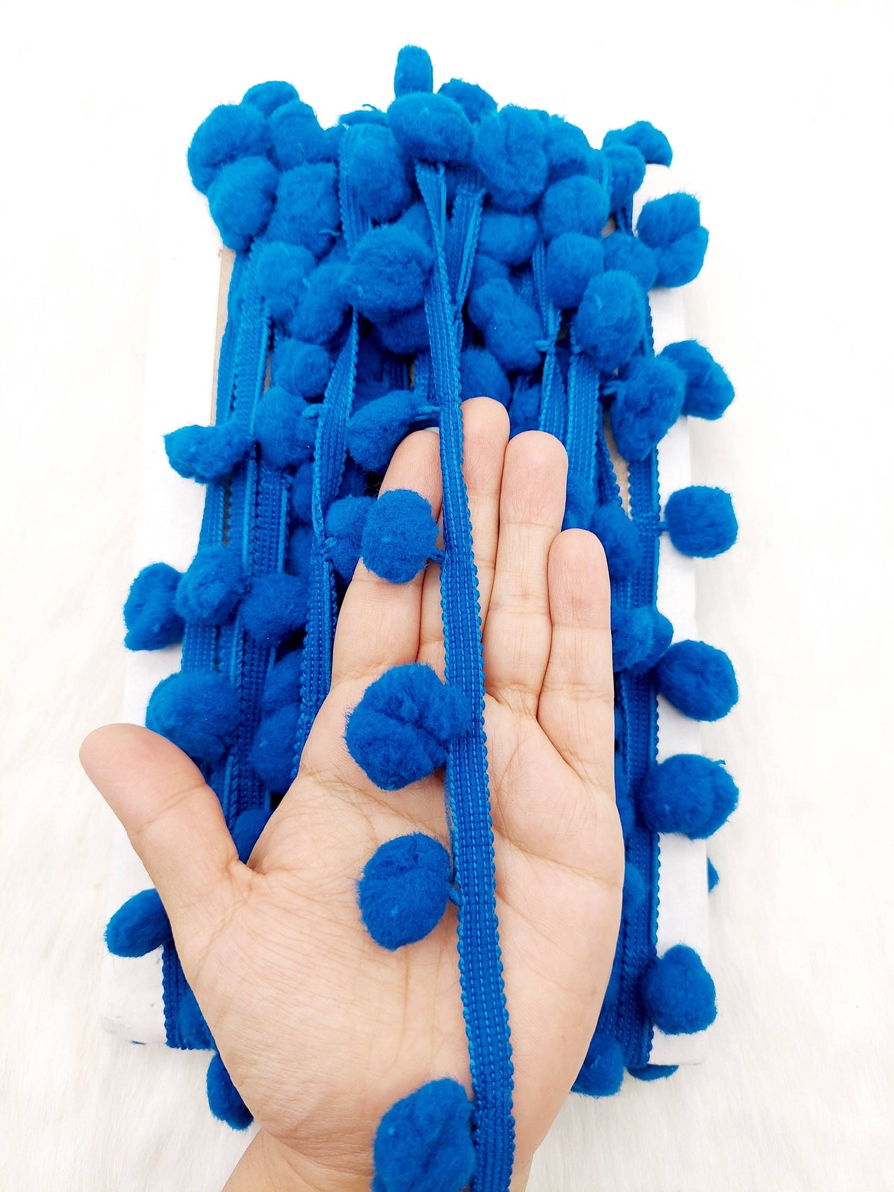 9 yards x Wholesale Blue Pom Pom Fringe Trim, Pompom Trimming, Tassels