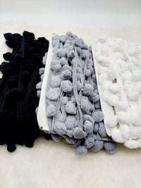 Thumbnail for 9 yards x Wholesale Black Grey White Pom Pom Fringe Trim, Pompom Trimming, Tassels