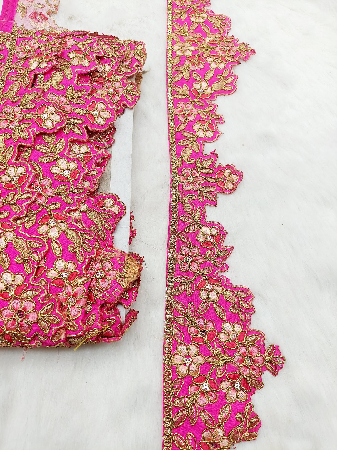 Hand Embroidered Cutwork Lace Trim In Gold Floral Embroidery, Sari Border, Trim by Yard