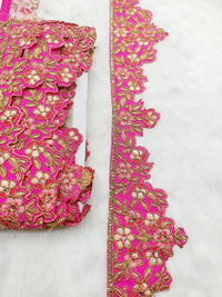 Thumbnail for Hand Embroidered Cutwork Lace Trim In Gold Floral Embroidery, Sari Border, Trim by Yard