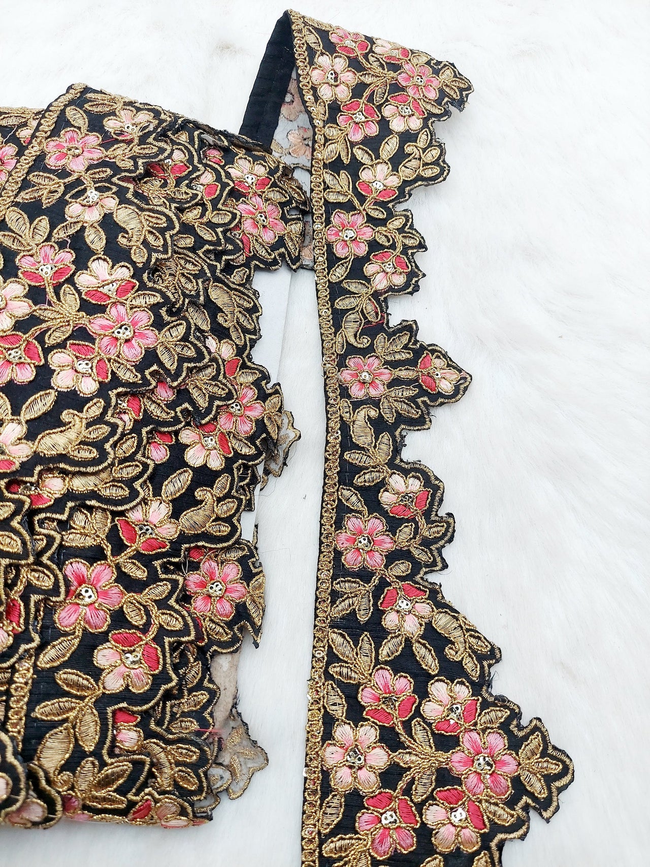 Hand Embroidered Cutwork Lace Trim In Gold Floral Embroidery, Sari Border, Trim by Yard