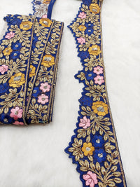 Thumbnail for Art Silk Hand Embroidered Cutwork Lace Trim In Gold Floral Embroidery, Sari Border, Trim by Yard