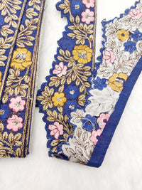 Thumbnail for Art Silk Hand Embroidered Cutwork Lace Trim In Gold Floral Embroidery, Sari Border, Trim by Yard