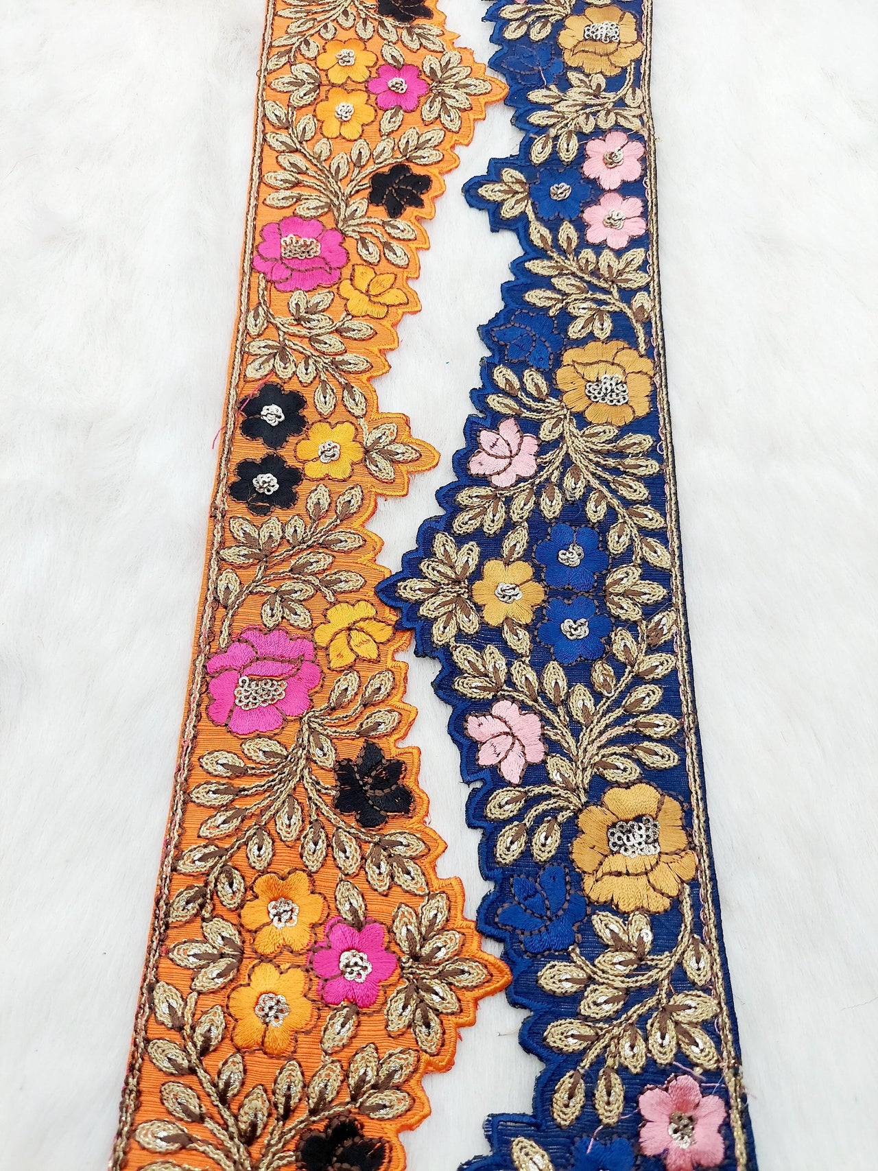 Art Silk Hand Embroidered Cutwork Lace Trim In Gold Floral Embroidery, Sari Border, Trim by Yard