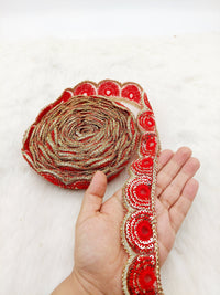 Thumbnail for Gold Sequins Embroidery Net Fabric Scallop, Cutwork Lace Trim, Decorative Trim