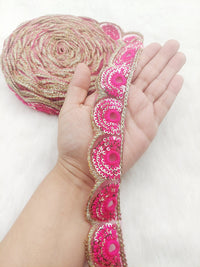 Thumbnail for Gold Sequins Embroidery Net Fabric Scallop, Cutwork Lace Trim, Decorative Trim