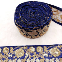 Thumbnail for Silk Trim Gold Floral Embroidered Sequins Trim, Decorative Trim, Indian Sari Border