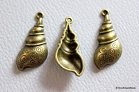 Thumbnail for 3 x Zinc Alloy Bronze Tone Sea Shell Charms Pendants 30mm x 15mm