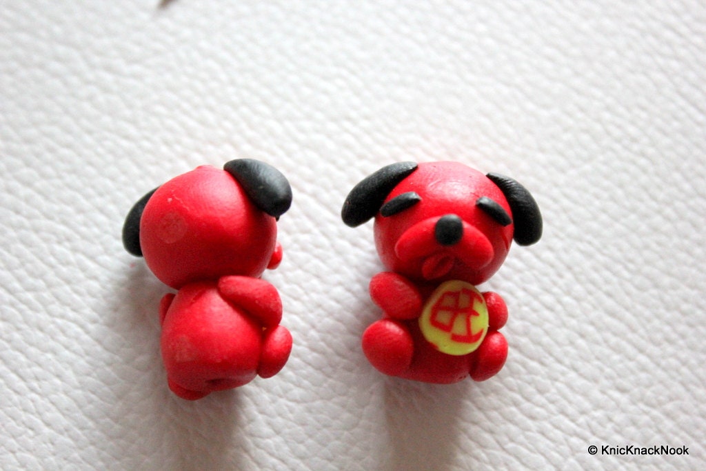 4 x Polymer Fimo Clay Cute Red Dog Beads