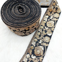 Thumbnail for Silk Trim Gold Floral Embroidered Sequins Trim, Decorative Trim, Indian Sari Border