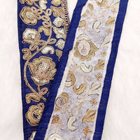 Thumbnail for Silk Trim Gold Floral Embroidered Sequins Trim, Decorative Trim, Indian Sari Border