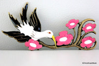 Thumbnail for 1 x Black and White Bird with Pink Flowers Bronze Tone Pendant