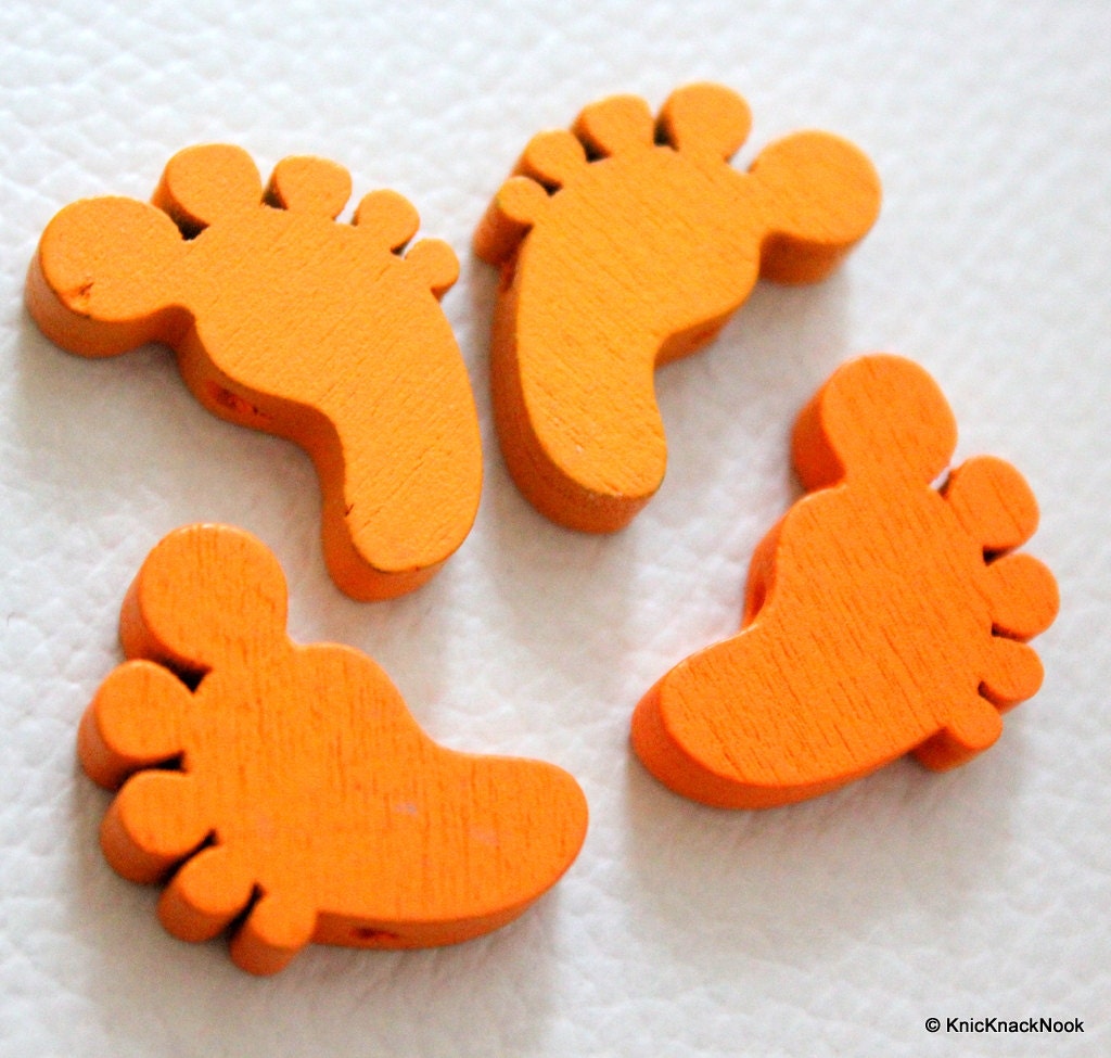 10 x Orange Wood Feet Beads 22mm x 14 mm x 5mm