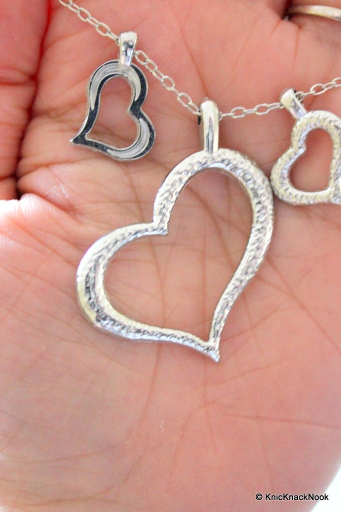 3 x Heart Pendant Charms Collection Tibetan Silver