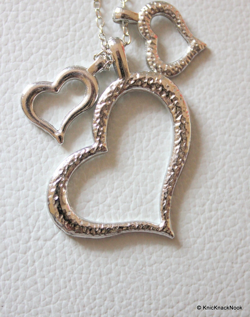 3 x Heart Pendant Charms Collection Tibetan Silver