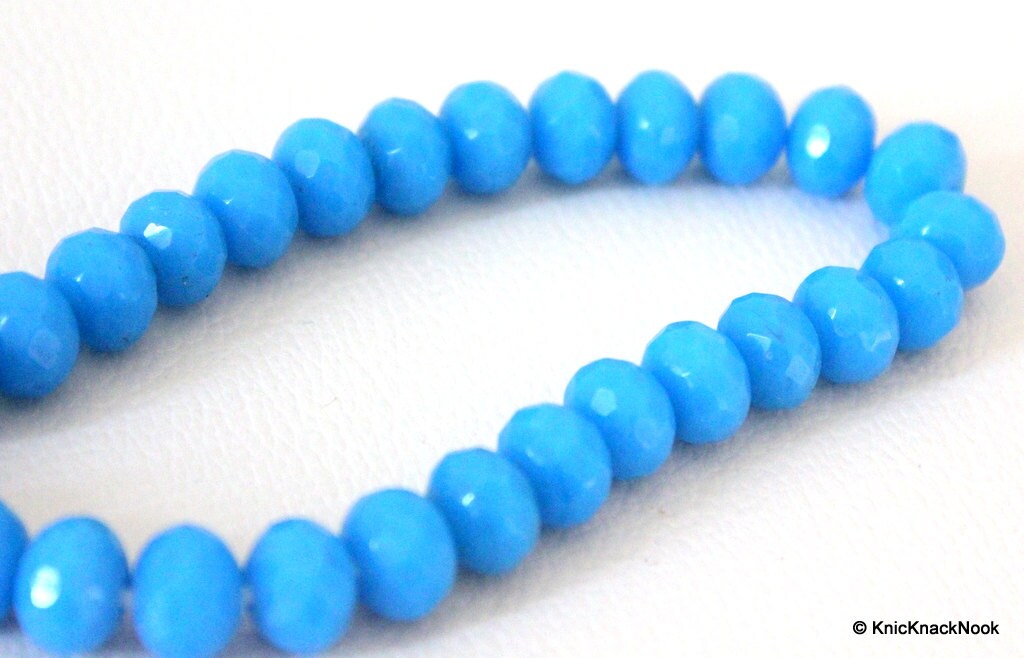 15 x Blue Faceted Opaque Glass Rondelle Beads 10mm