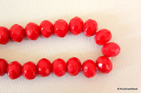 Thumbnail for 15 x Red Faceted Opaque Glass Rondelle Beads 10mm