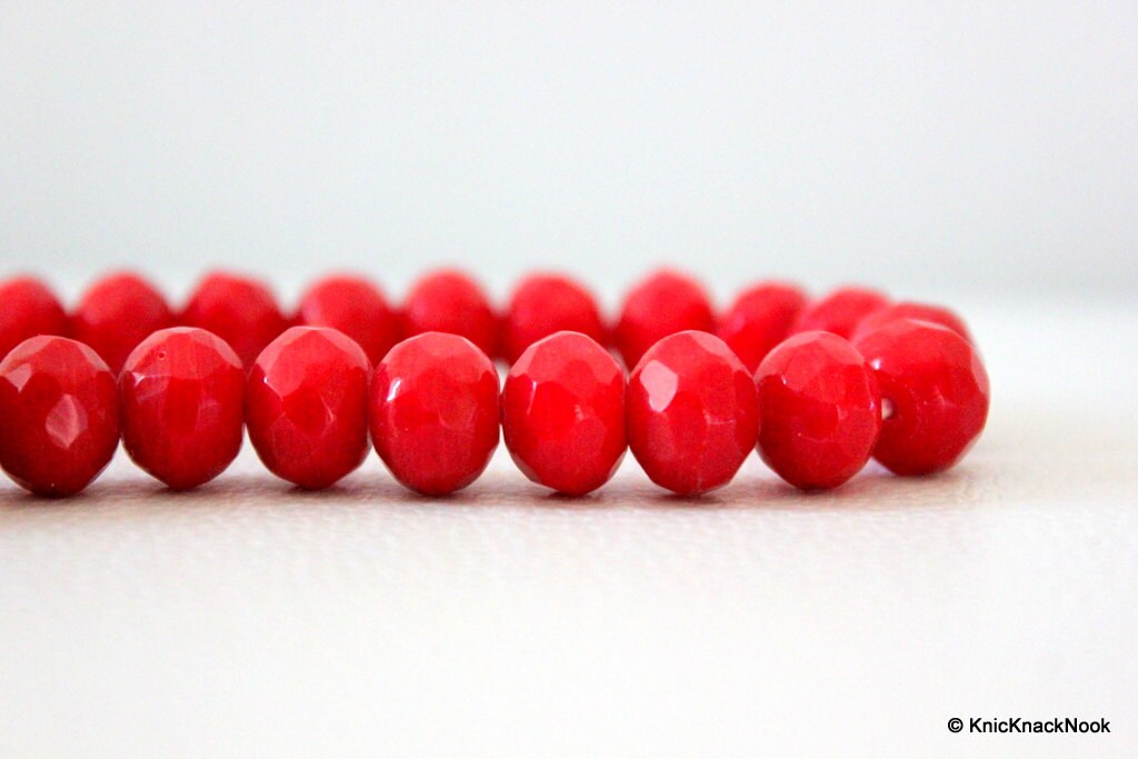 15 x Red Faceted Opaque Glass Rondelle Beads 10mm