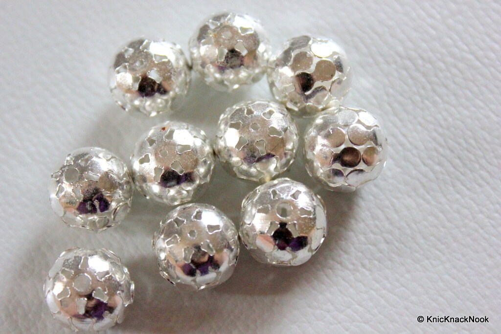 10 x Silver Tone Ornate Filigree Spacer Beads 10mm