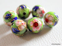 Thumbnail for 5 x Cloisonné Green, Red, Blue and Pink Round Beads 12mm