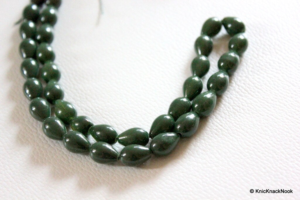 Green Briolette Teardrop Glass Beads 12mm, Jewellery Making Beads