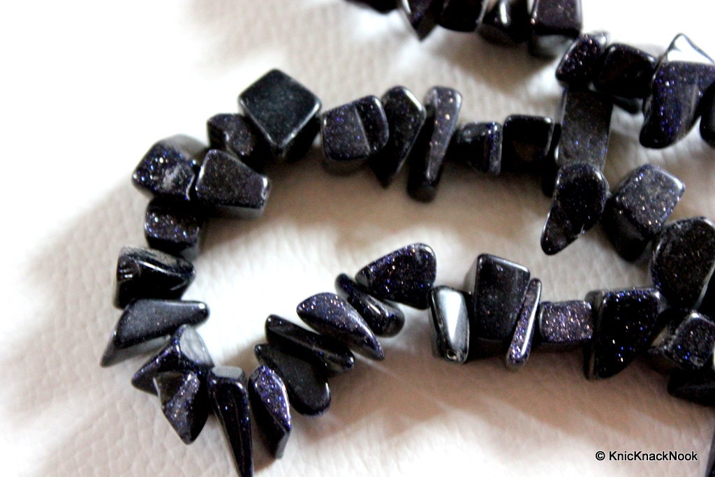 Blue Black Chip Beads 10mm-15mm, 17.5 inch strand