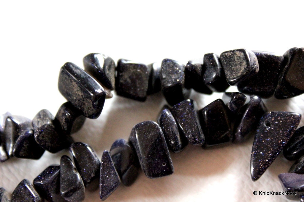 Blue Black Chip Beads 10mm-15mm, 17.5 inch strand