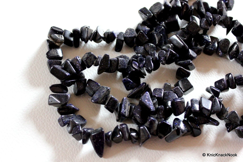 Blue Black Chip Beads 10mm-15mm, 17.5 inch strand