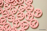 Thumbnail for 10 x Peace Shaped Pink Colour Wood Beads 24mm