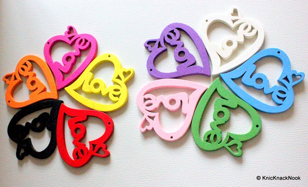 1 x Blue Love Heart Wood Bead 70mm