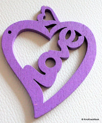 Thumbnail for 1 x Purple Love Heart Wood Bead 70mm