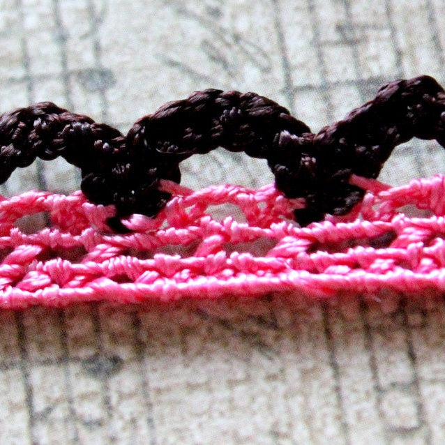 Pink and Brown Embroidery Crochet Cotton Border Trim, One Yard Lace Approx. 12mm Wide, Brown Lace And Pink Lace