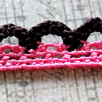 Thumbnail for Pink and Brown Embroidery Crochet Cotton Border Trim, One Yard Lace Approx. 12mm Wide, Brown Lace And Pink Lace