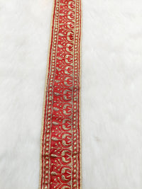 Thumbnail for Red Art Silk Trim In Gold Floral Embroidery, Embroidered Flowers Border, Approx. 50mm wide, Decorative Trim, Trim by Yard |9 Yards
