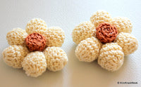 Thumbnail for Beige and Brown Crochet Flower Applique x 2