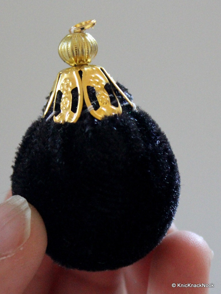 Black And Gold Velvet Bead x 2