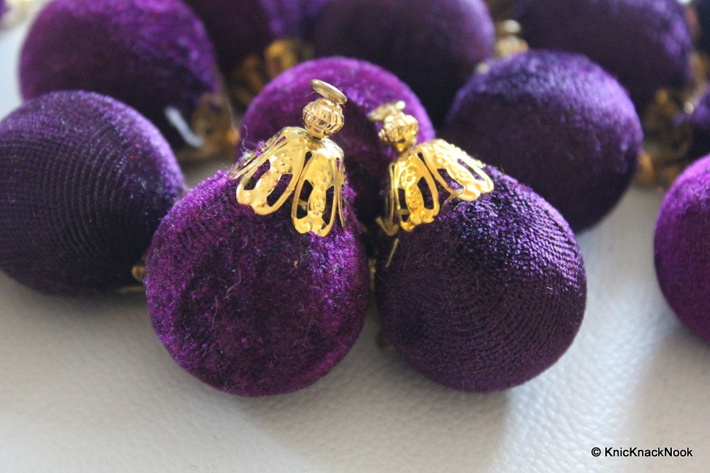 Violet And Gold Velvet Bead x 2