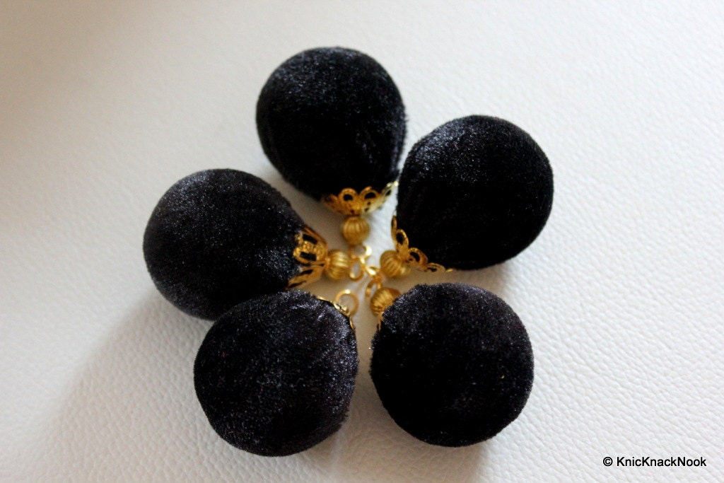 Black And Gold Velvet Bead x 2