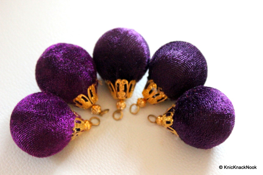 Violet And Gold Velvet Bead x 2