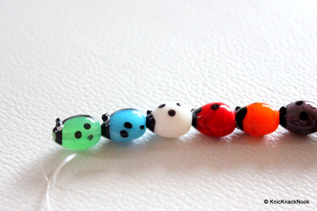 Ladybug Lampwork Glass Mixed Color Beads x 4
