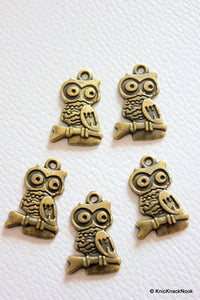 Thumbnail for 5 x Zinc Alloy Bronze Tone Owl Charm Pendants 15mm x 22mm
