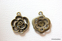 Thumbnail for 5 x Zinc Alloy Bronze Rose Flower Charms / pendants 19mm x 24mm