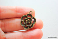 Thumbnail for 5 x Zinc Alloy Bronze Rose Flower Charms / pendants 19mm x 24mm
