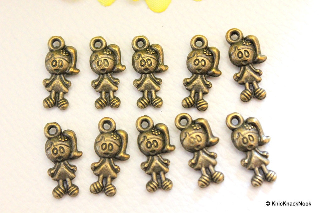 10 x Bronze Tone Girl Charms Pendants 8mm x 16mm