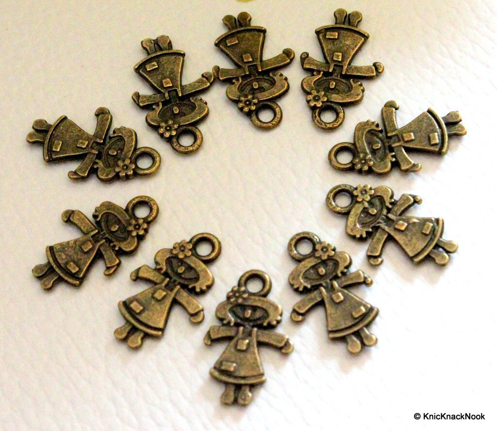 10 x Bronze Tone Girl Charms Pendants 10mm x 16mm