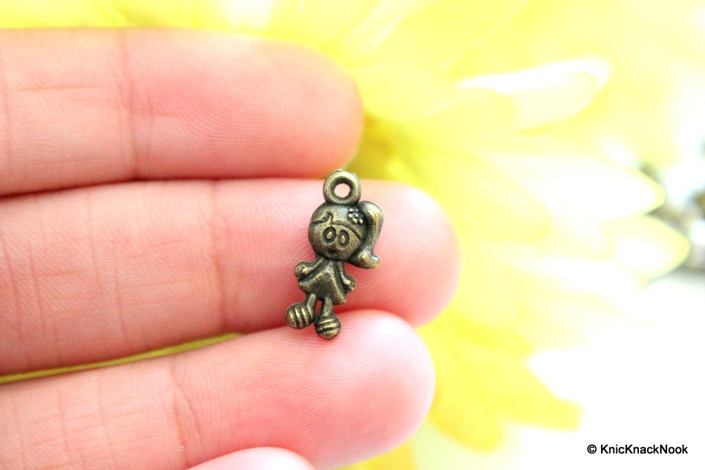 10 x Bronze Tone Girl Charms Pendants 8mm x 16mm