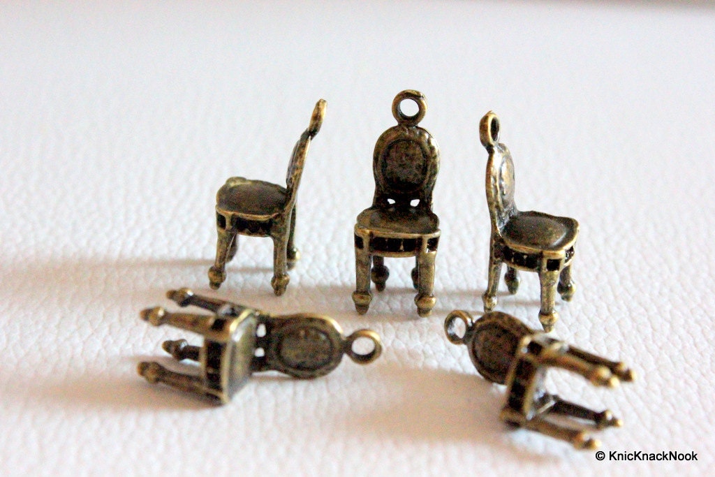 5 x Zinc Alloy Bronze Tone Chair Charm Pendants 22mm x 8mm